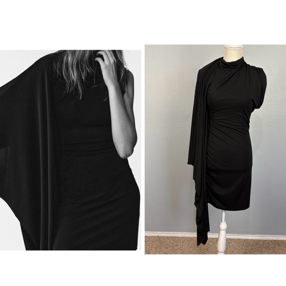 ZARA Asymmetric Sleeve Dress Limited Edition Black M Dark Ethereal Date Night